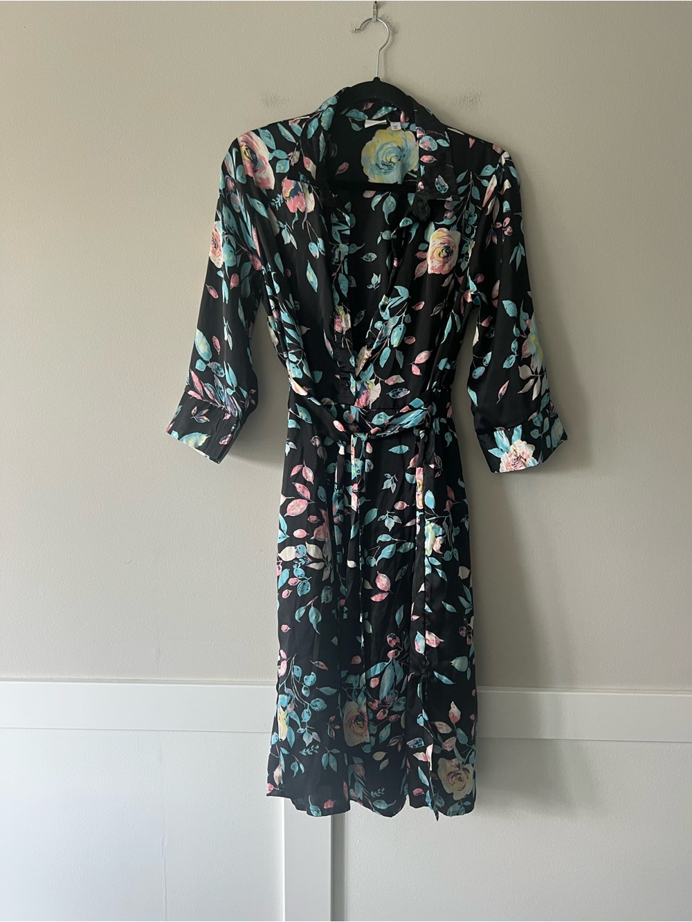 Jacqueline de Yong Black Floral Belted Shirt Dress Size 38